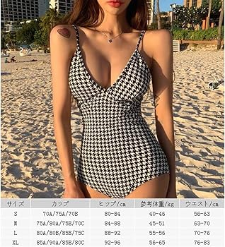 Amazon | [KAIXR] ワンピース 水着 チェック柄 ディープ Vネック